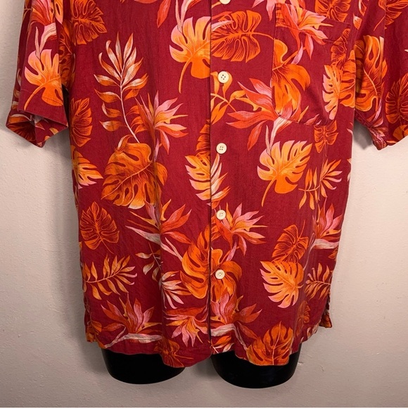 Medium Mens IZOD Silk Red/orange Tropical Hawaiian Shirt Washable Rockabilly - Picture 7 of 13